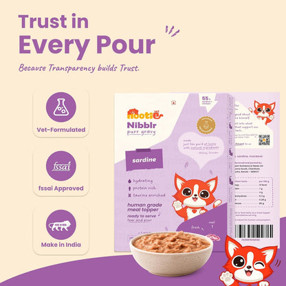 Nootie Nibblr Pur Gravy Sardine - Taurine-Enriched, High-Protein Meal Topper for Cat (170g)