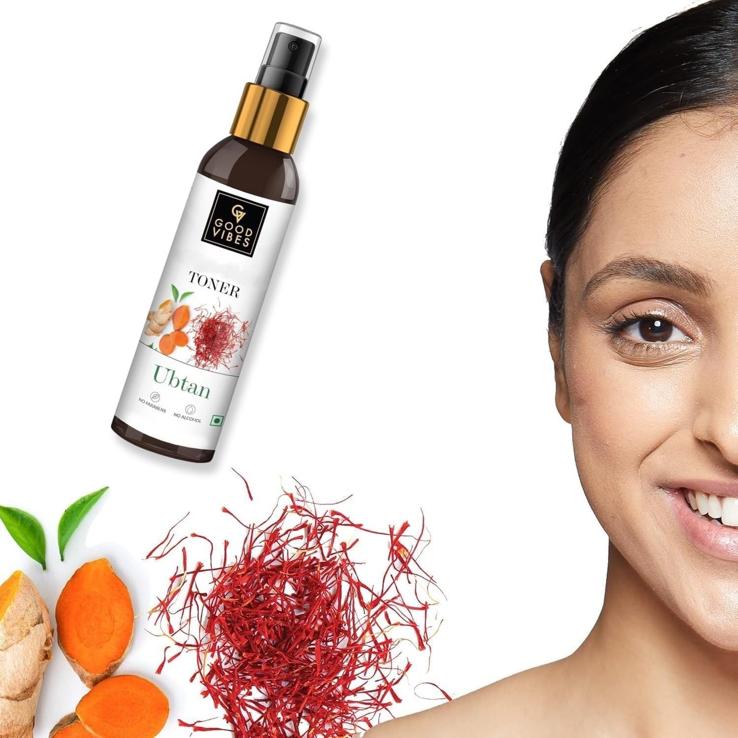 Good Vibes Ubtan Insta Glow Toner, 120 ml | Refreshing Hydrating Detoxifying Face Toner for All Skin Types | With Turmeric, Saffron, Vitamin B3 | Vegan, No Alcohol, Parabens, Sulphates & Mineral Oil