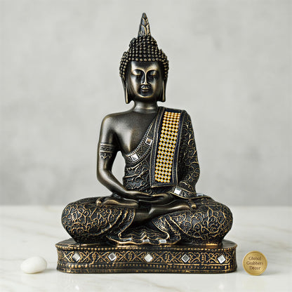 New Limited Edition 25 Centimetre Meditating Sitting Buddha Idol Statue showpiece Home Decor Decoration Items for Living Room and Gifts (Antique Golden)