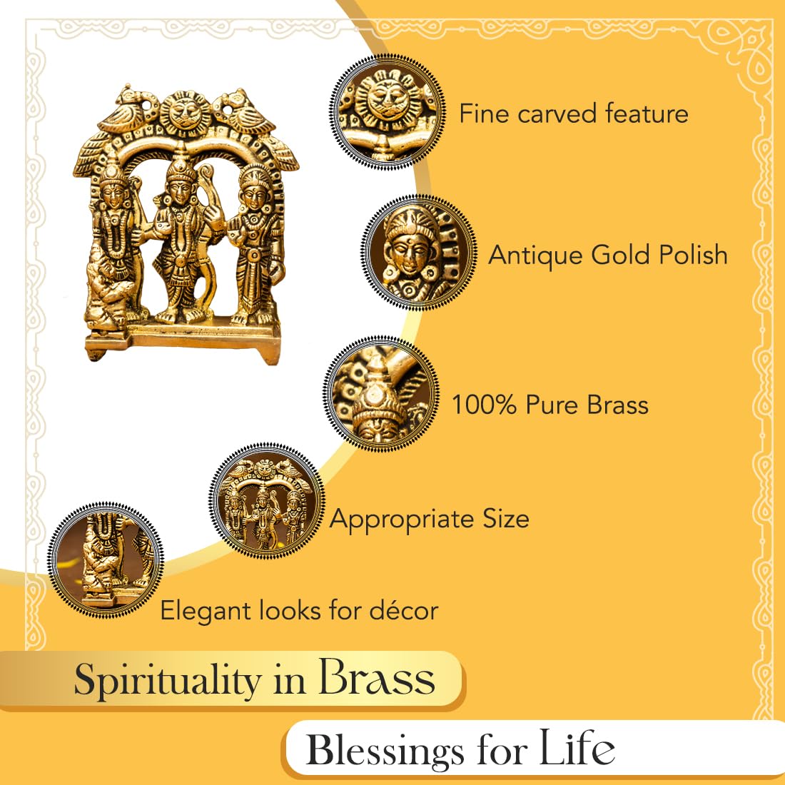 100% Pure Brass Ram Darbar Murti (Size: 8.4 cm) | Ram Darbar Statue for Home Decor and Office Desk | Ram Sita Laxman Hanuman Idol for Puja Room | Shree Ram Parivar Murti for Gift