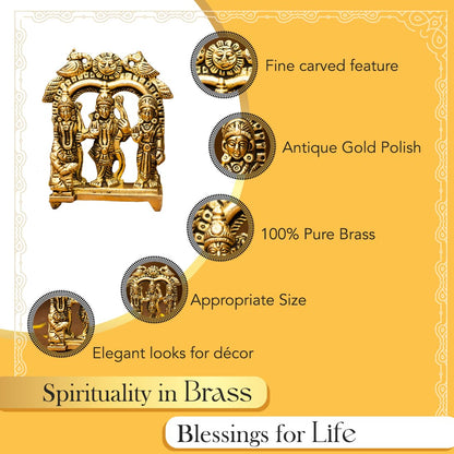 100% Pure Brass Ram Darbar Murti (Size: 8.4 cm) | Ram Darbar Statue for Home Decor and Office Desk | Ram Sita Laxman Hanuman Idol for Puja Room | Shree Ram Parivar Murti for Gift