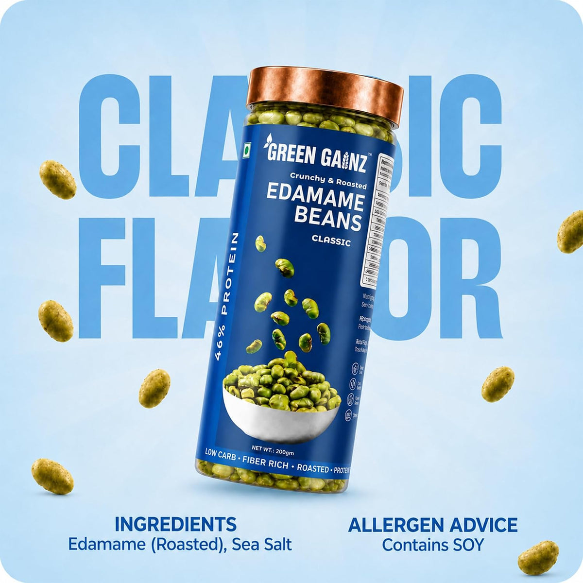 Edamame Beans Classic Flavor - 200g Value Pack | Protein Rich Snack | Simple Taste | Low Salt | Snack for adults | Fiber Rich | Low Carb | Keto Friendly | Lab Tested