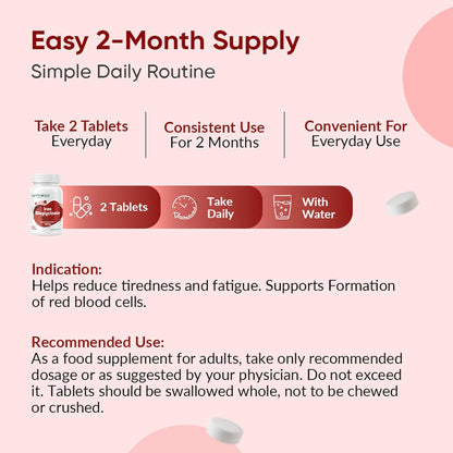 Supplement packaging with text on a pink background