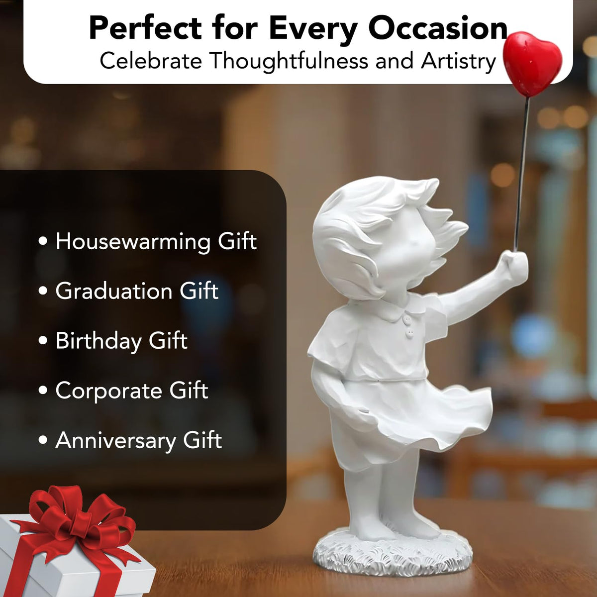 Nostrae Girl with Balloon Show Pieces for Home Decor Living Room Decorative Items | Cute Showpieces Gift Item for Decoration | Center Table Tv Showcase Office Desk Interior Statue Figurines