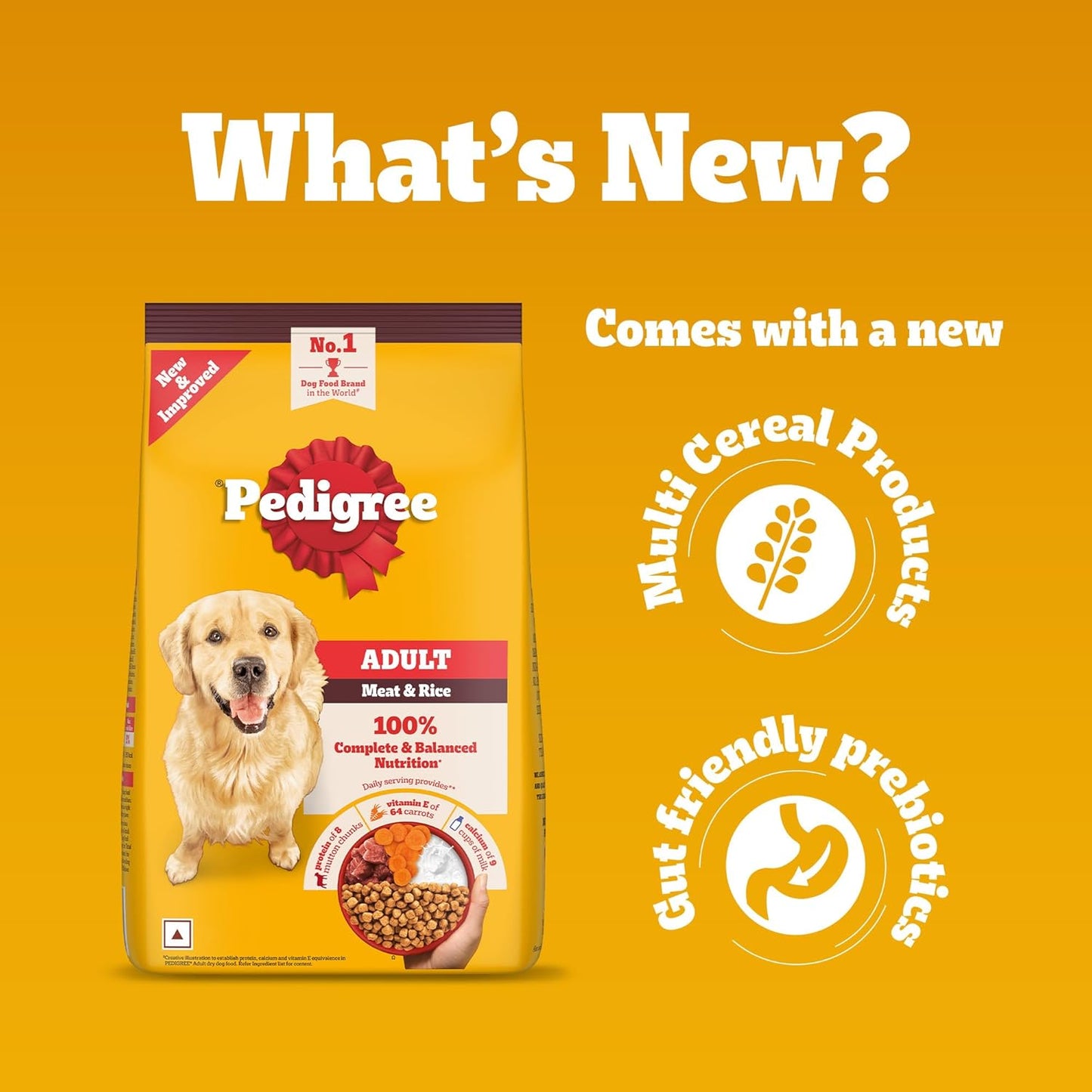 Pedigree Adult Dry Dog Food, Meat & Rice, 1 kg, Contains 37 Essential Nutrients, 100% Complete & Balanced Food for Adult Dogs