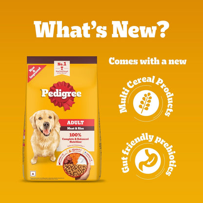 Pedigree Adult Dry Dog Food, Meat & Rice, 1 kg, Contains 37 Essential Nutrients, 100% Complete & Balanced Food for Adult Dogs