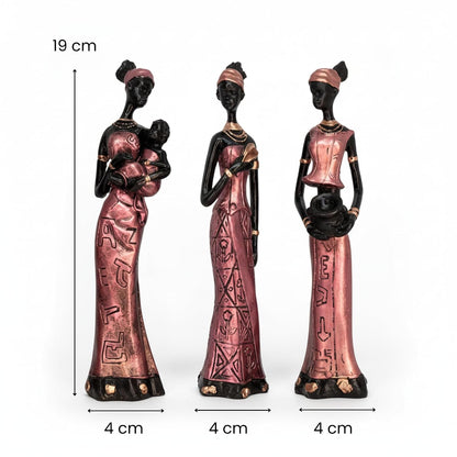 Home Decor African Tribal Women Art Piece (Set of 3, Rose Gold and Black Color)