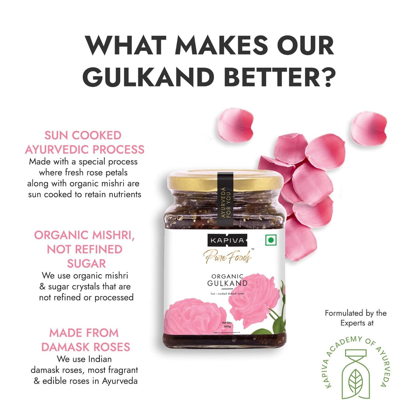 Kapiva Organic Gulkand 300gms (Rose Petal Jam) | 100% Natural | Sun-Cooked Damask Roses