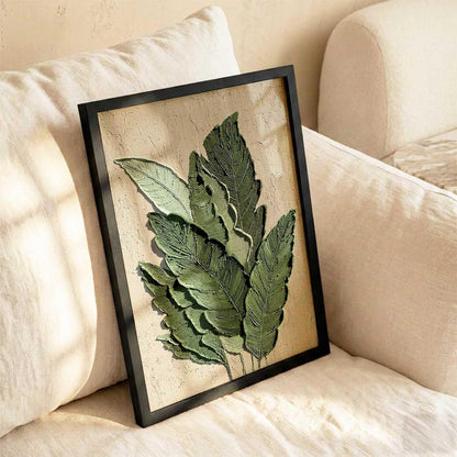 Floral Art leaf Wall Painting Home Decoration With Frame For Living Room Bed Room Hotel Wall Decor Digital Reprint Engineered Wood (13X17 INCH)