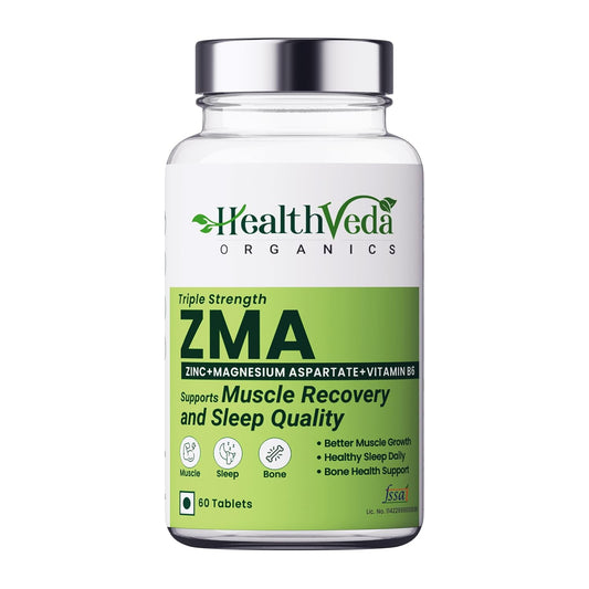 Zephivo HEALTH VEDA ORGANICS PRIVATE LIMITED Zma (Zinc, Magnesium Aspartate & Vitamin B6) | Nighttime Muscle Recovery Supplements For Improved Muscle Strength | For Both Men & Women | 60 Veg Tablets