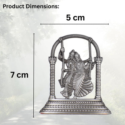 Radha Krishna Jhula Idol for Car Dashboard – Silver Finish Hindu God Statue Romantic Swing Murti for Car & Temple (S907-SLVR)