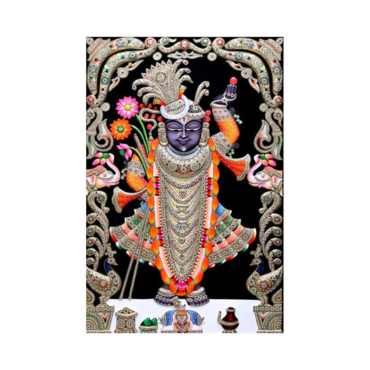 Shrinathji Paintings for Living room, Shrinathji Poster Big Size with Sparkle Coated Lamination - 2410 (Self Adhesive) 18x24 Inch