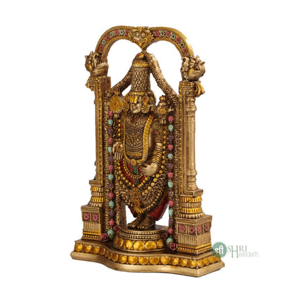 Tirupati Balaji Fine Metal Finish Idol Decorative Showpiece Handcrafted Tirupati Balaji Murti for Home Office and Gifting Purpose Sculpture, Golden, Pack of 1