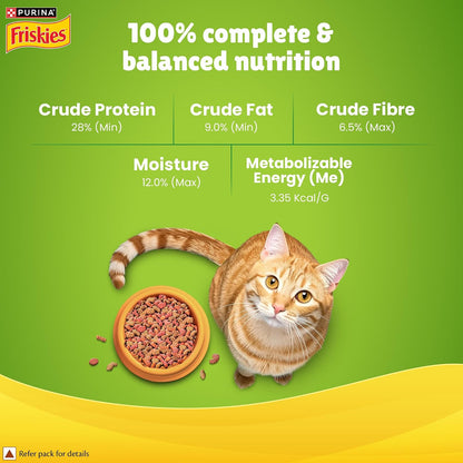Purina Friskies Indoor Delights, Dry Food for Adult Cats, 1kg Pack | With Salmon, Tuna, Chicken & Vegetables Flavours, Hairball Control, Complete Nutrition, Omega 3 & 6