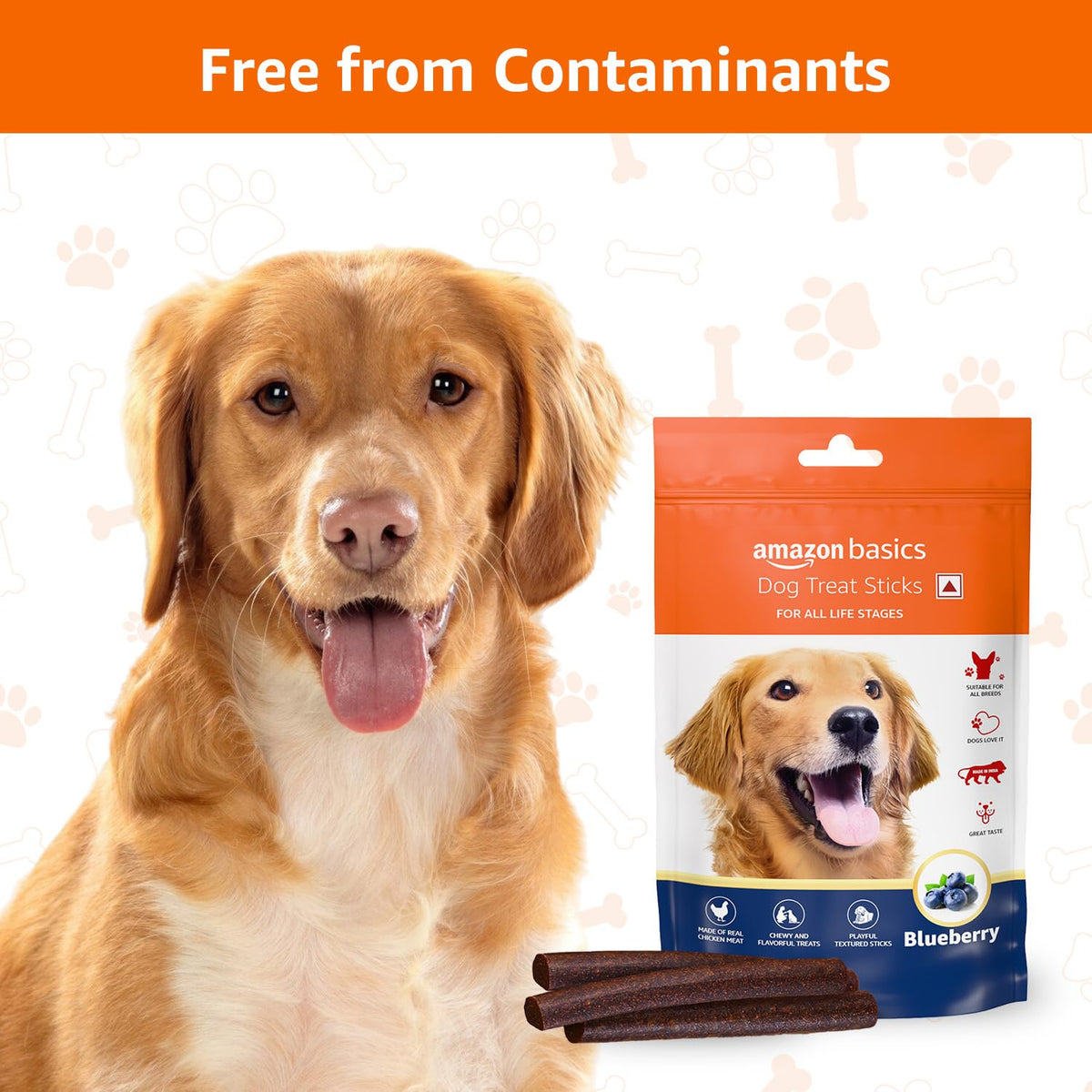 Amazon Basics Dog Treat Sticks 140 gm, Chewy Meat Sticks for Adult Dogs and Puppies, High Protein Dog Treats for Training and Snacks, Made of Real Chicken Meat, Ziplock Pack, Blueberry Flavor
