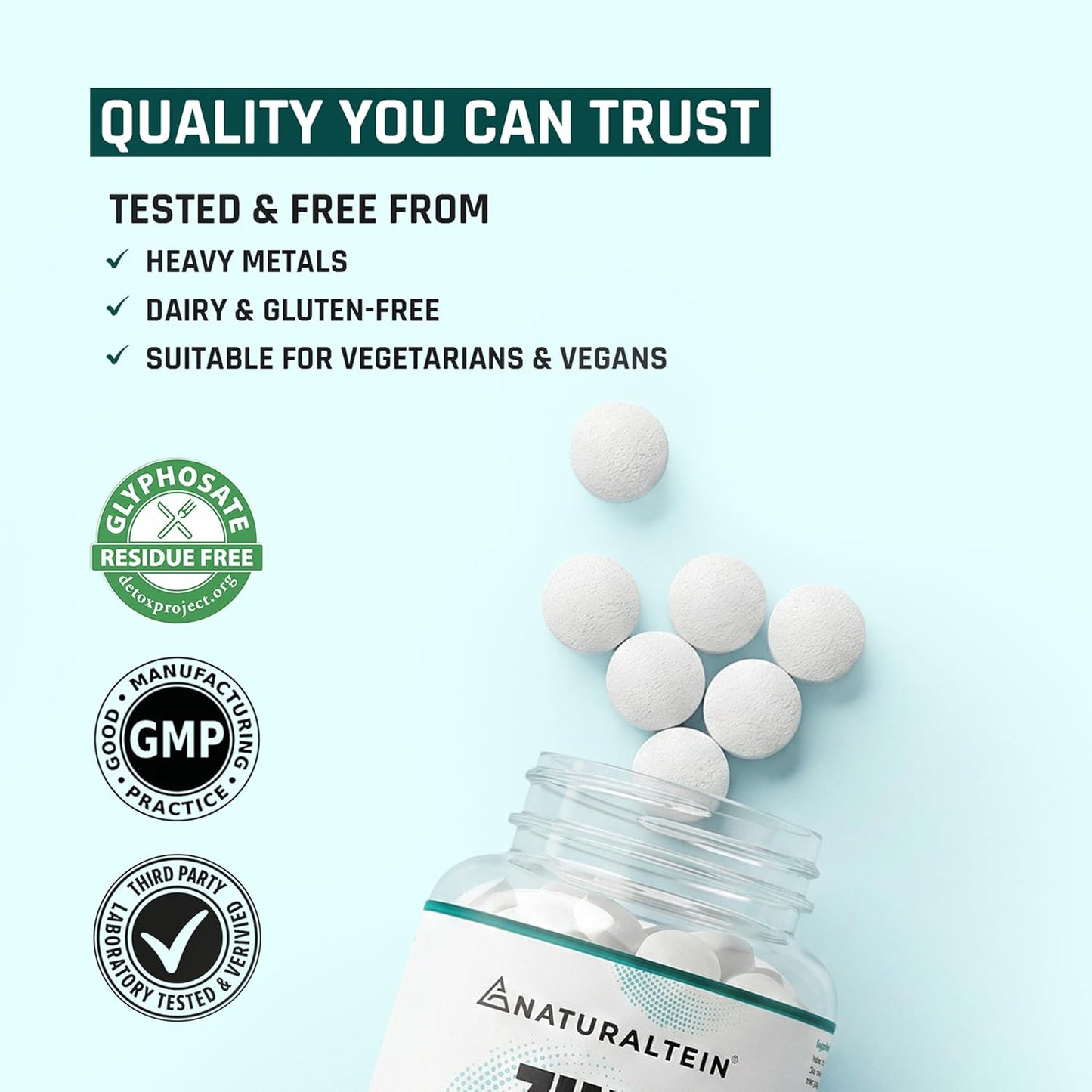 Naturaltein Zinc Monomethionine 60 mg | 17 mg Elemental Zinc per Tablet | Supports Immune Health, Antioxidant Protection & Skin Wellness | 30 Count