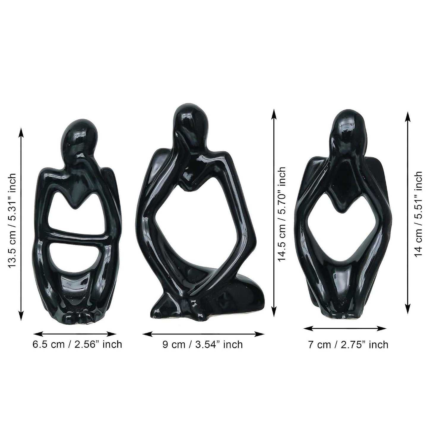 eCraftIndia Resin Decorative Thinking Human Figurines Statues Showpieces (Set of 3, Black)| Home Decor Items for Living Room Bedroom Hall Office Desk Bookshelf Table| Home Decor Gifts for Birthday
