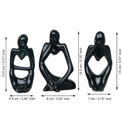 eCraftIndia Resin Decorative Thinking Human Figurines Statues Showpieces (Set of 3, Black)| Home Decor Items for Living Room Bedroom Hall Office Desk Bookshelf Table| Home Decor Gifts for Birthday