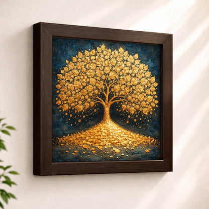 Golden Tree Kalpvriksh Gold Coin Vastu Money Magnet Prosperity Spiritual Wealth White Framed Poster Artwork Decor Painting
