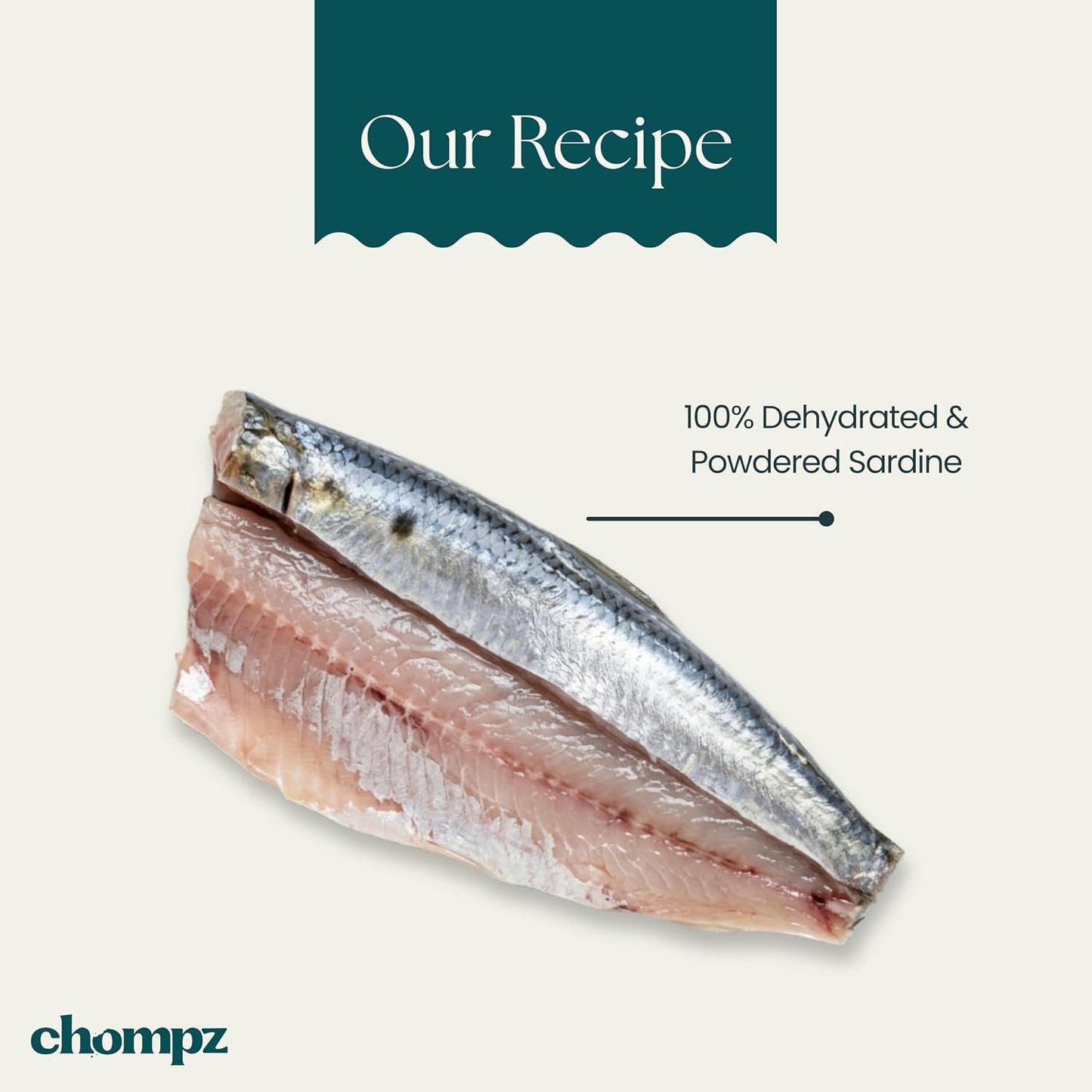 Chompz Sardine Powder for Cats | Natural Omega-3 Supplement | 50G | Pure Whole Fish Powder for Joints, Skin & Coat | Cat Food Topper | Scooper Included | for Kittens & Adults | 25+ Servings