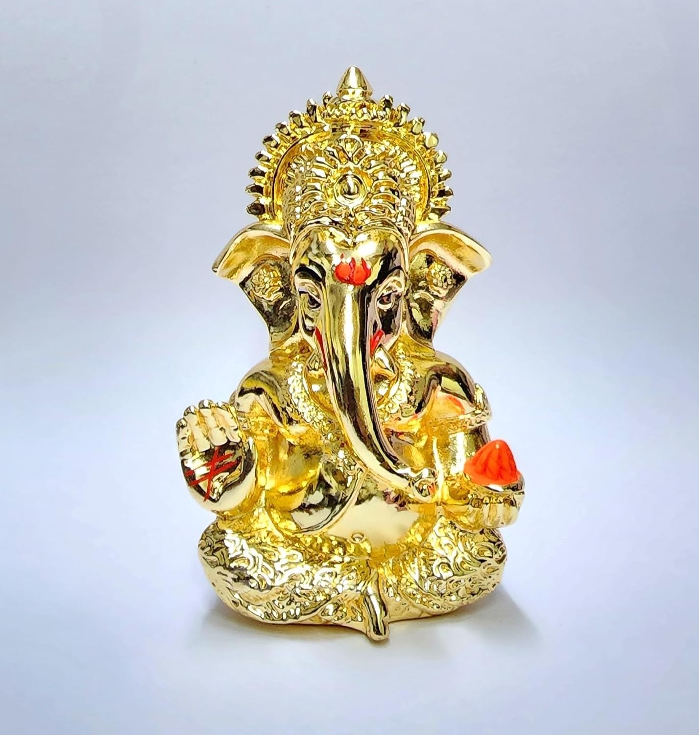 Gold Art India Mukut Ganesha Gold Plated l Ganesh Idol for Car Dashboard | Ganapati Murti for Home Decor | Vinayaka Statute for Puja & Gift 3.2" (GOLDPLATEDMUKUT)