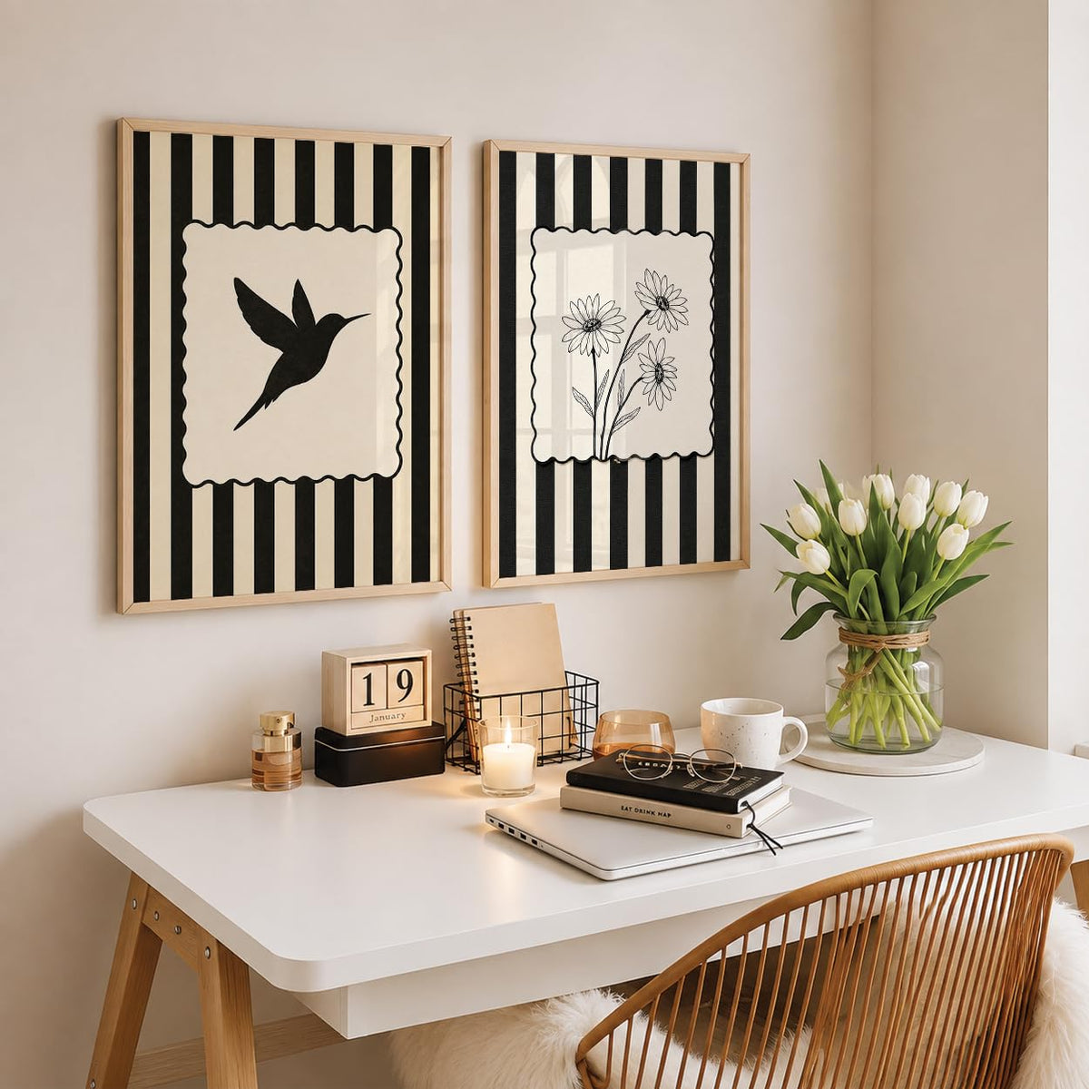 Black & White Wall Art Set of 2 | Botanical Décor (DGN01-Natural10x13 inch)