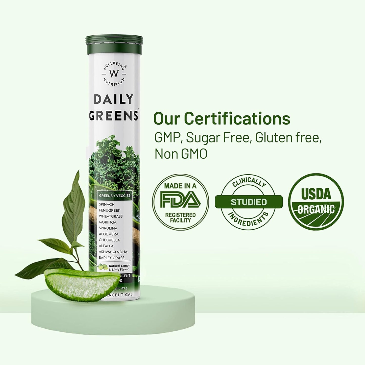 Zephivo Wellbeing Nutrition Daily Greens (15 Effervescent Tablets) | Wholefood Multivitamins with Vitamin C, Zinc, B6 for Immunity & Detox with Organic Certified Plant Superfoods & Antioxidants