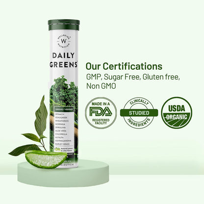 Zephivo Wellbeing Nutrition Daily Greens (15 Effervescent Tablets) | Wholefood Multivitamins with Vitamin C, Zinc, B6 for Immunity & Detox with Organic Certified Plant Superfoods & Antioxidants