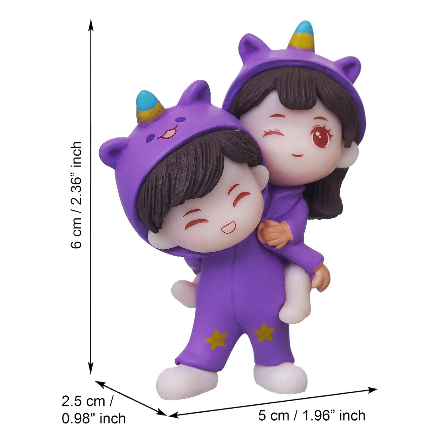 eCraftIndia Valentine Gift for Girlfriend Boyfriend Purple Resin Miniature Cute Couple Statue Girl on Boy's Shoulder Showpiece Valentine Gift for Husband Wife Her Him | Valentines Day Decoration Item