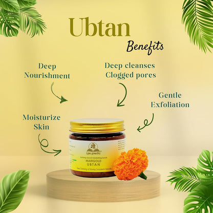 GuaGranth Ubtan MariGold - 80G (Pack Of 1) | Sandalwood, Rose Petals, Amba Haldi, Hibiscus Petals, Amla, Red Lentil etc | Removes Dead Skin, Blackheads & Excess Oil