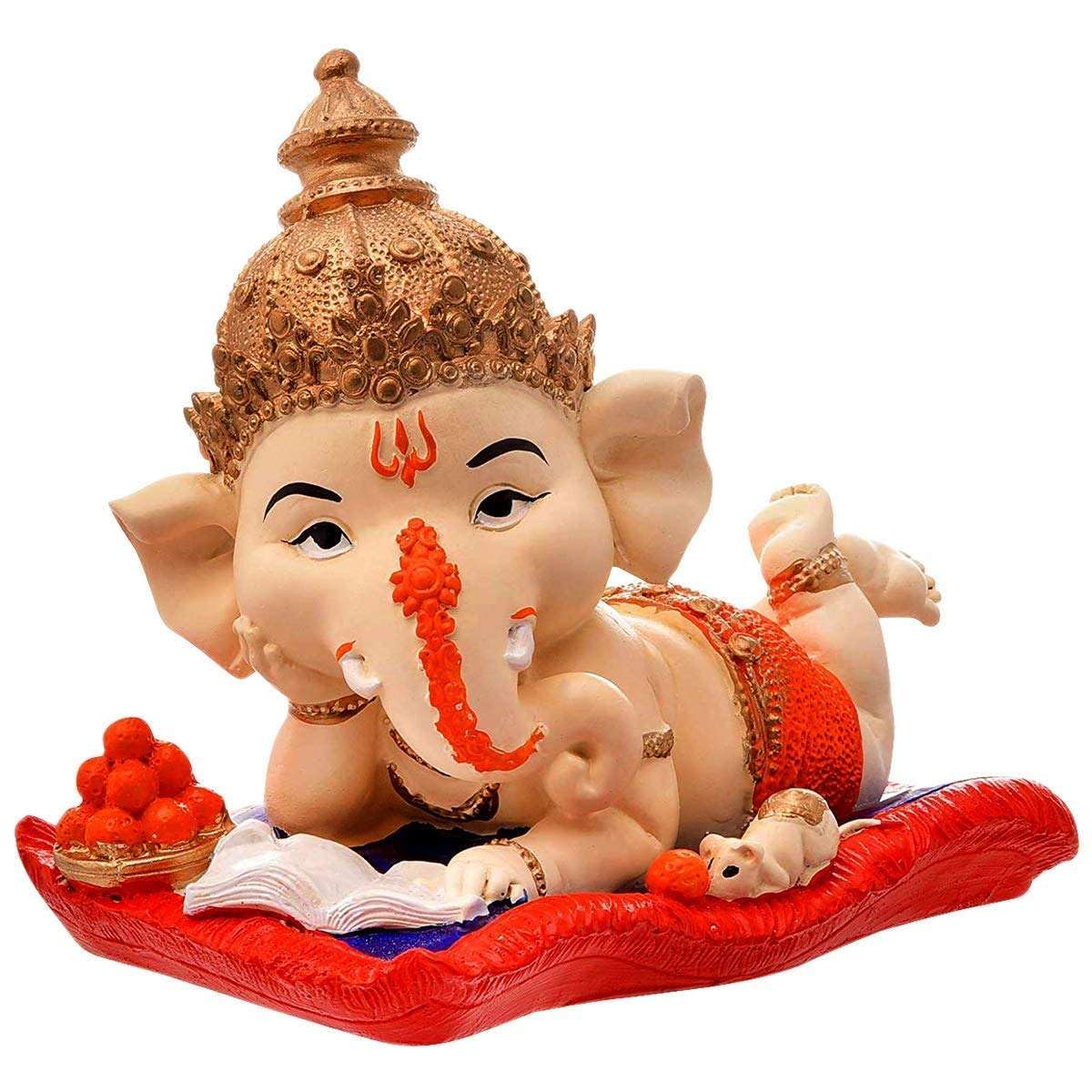 Polyresin Ganesha Reading Book with Mushak Showpiece for Home Decor Office Table Mandir Pooja Spiritual Gift Idol Figurine