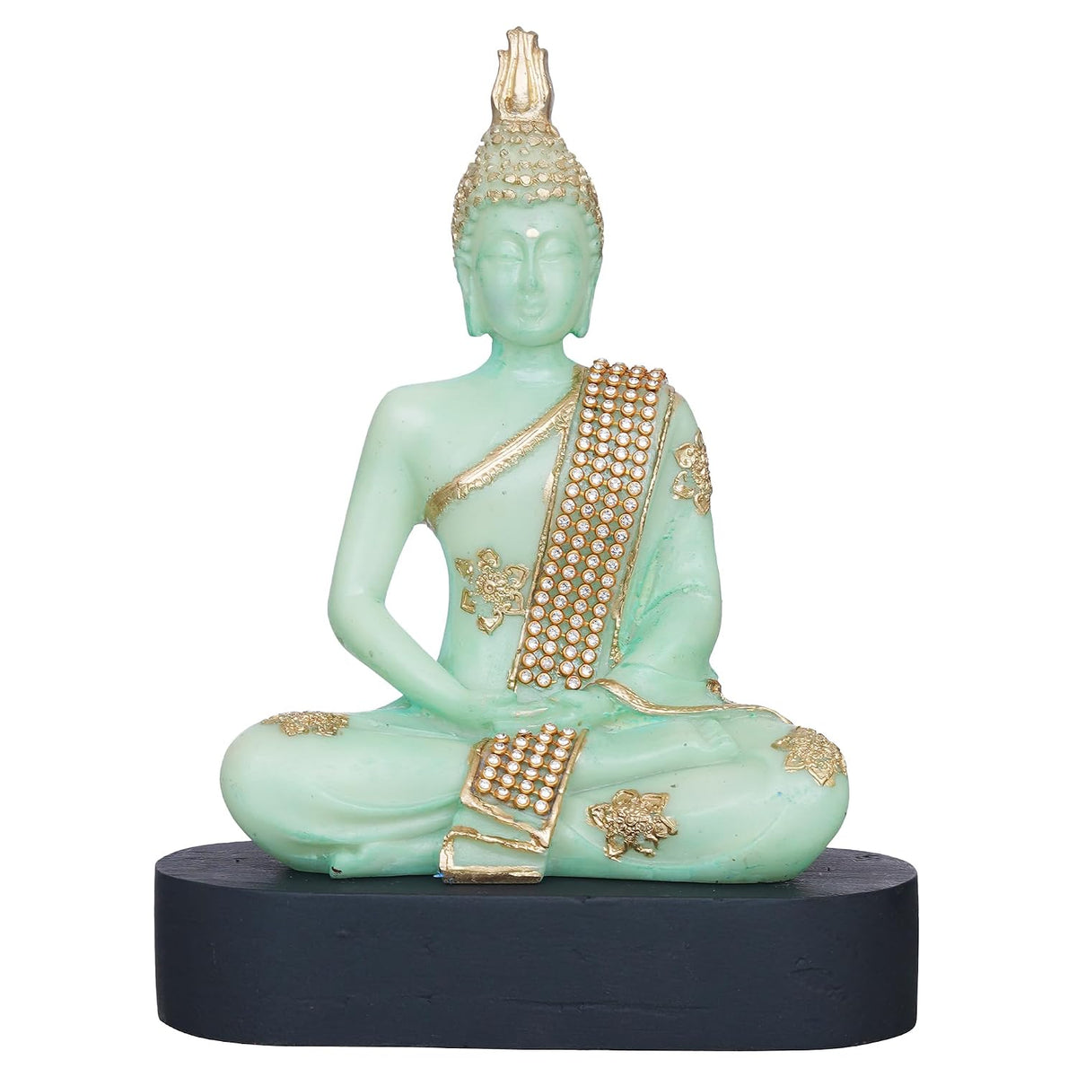 Green and Golden Resin Handcrafted Meditating Lord Buddha Statue | Serene Home Decor for Living Rooms, Meditation Spaces, and Offices | Spiritual Gift for Diwali, Housewarming