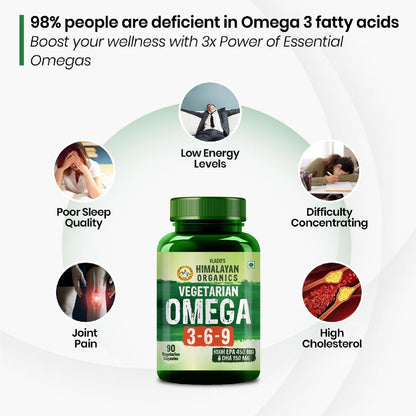 Vlado's Himalayan Organics Omega 3 6 9-2000mg/Serving I Vegetarian Omega 3 I Source from Flax Seed I Support Muscle,Bone,Heart & Skin - No Fish Burps Oil Used Capsules for Men & Women- 90 Capsules