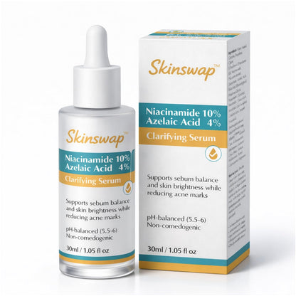 Skinswap clarifying serum bottle and packaging on a white background