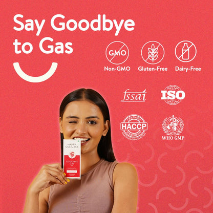 VELBIOM Happy Cultures Goodbye Gas, All Types of Gas Relief, Unique Blend of Probiotics 125 Million CFU, Ajwain Oil, Saunf Oil, Digestive Enzymes, Alleviates Gas, Bloating & Indigestion -30 Chewables