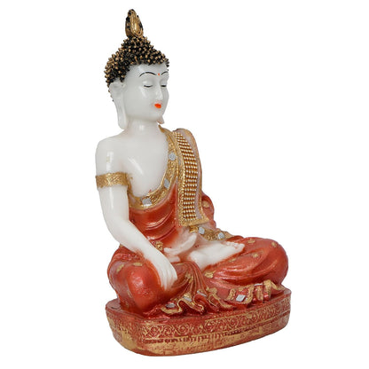 Polyresin Orange & White Meditating Lord Buddha Statue - Serene Inspiring Home Decor Accent Perfect for Meditation Room, Living Space, Yoga Studio, Office - Gift for Housewarmings, Diwali