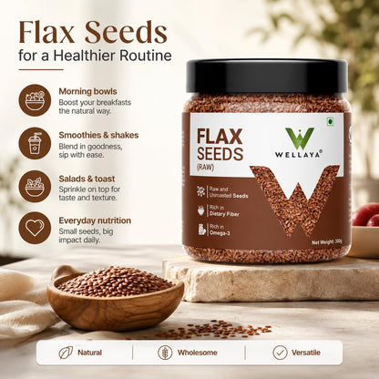 WELLAYA Flax Seeds - Alsi Seeds | Rich Protein Healthy Raw Seeds for Eating | Source of Iron & Dietary Fibre | Vegan Superfood for Wellness