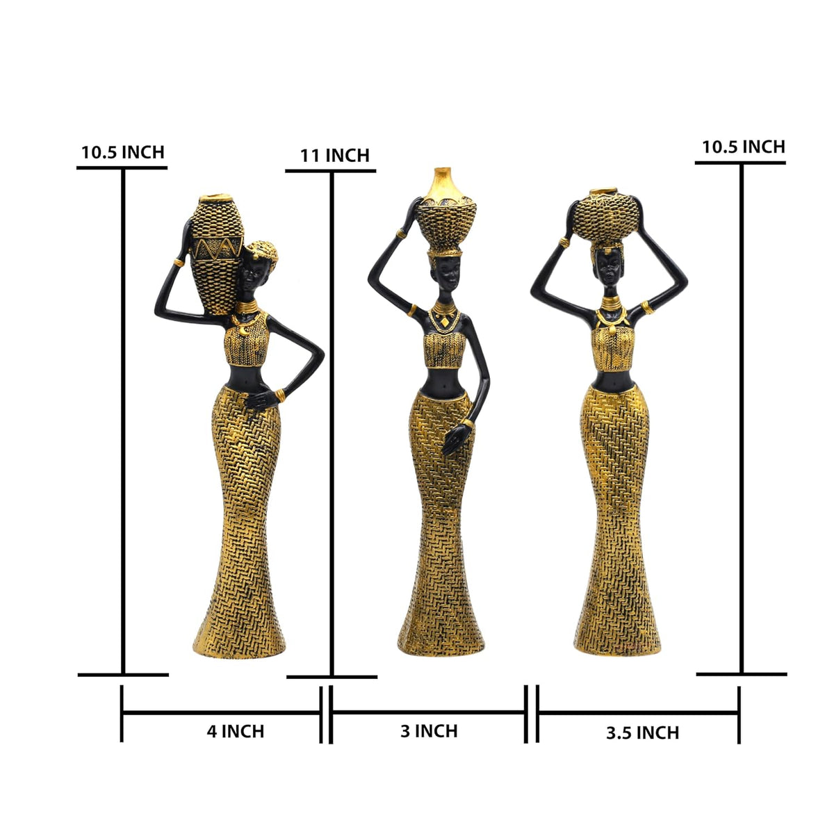 Vibrant Beautiful Finish Uniquely Hand Crafted Home Decor African Tribal Women Art Piece (Set of 3)