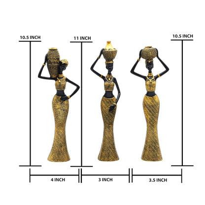 Vibrant Beautiful Finish Uniquely Hand Crafted Home Decor African Tribal Women Art Piece (Set of 3)