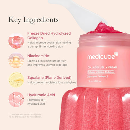 Medicube Collagen Jelly Cream- Niacinamide & Freeze-Dried Hydrolyzed Collagen - Boosts skin's barrier hydration and gives 24h Glow & Lifted Look - No artificial color, Korean skincare (3.71 fl.oz.)