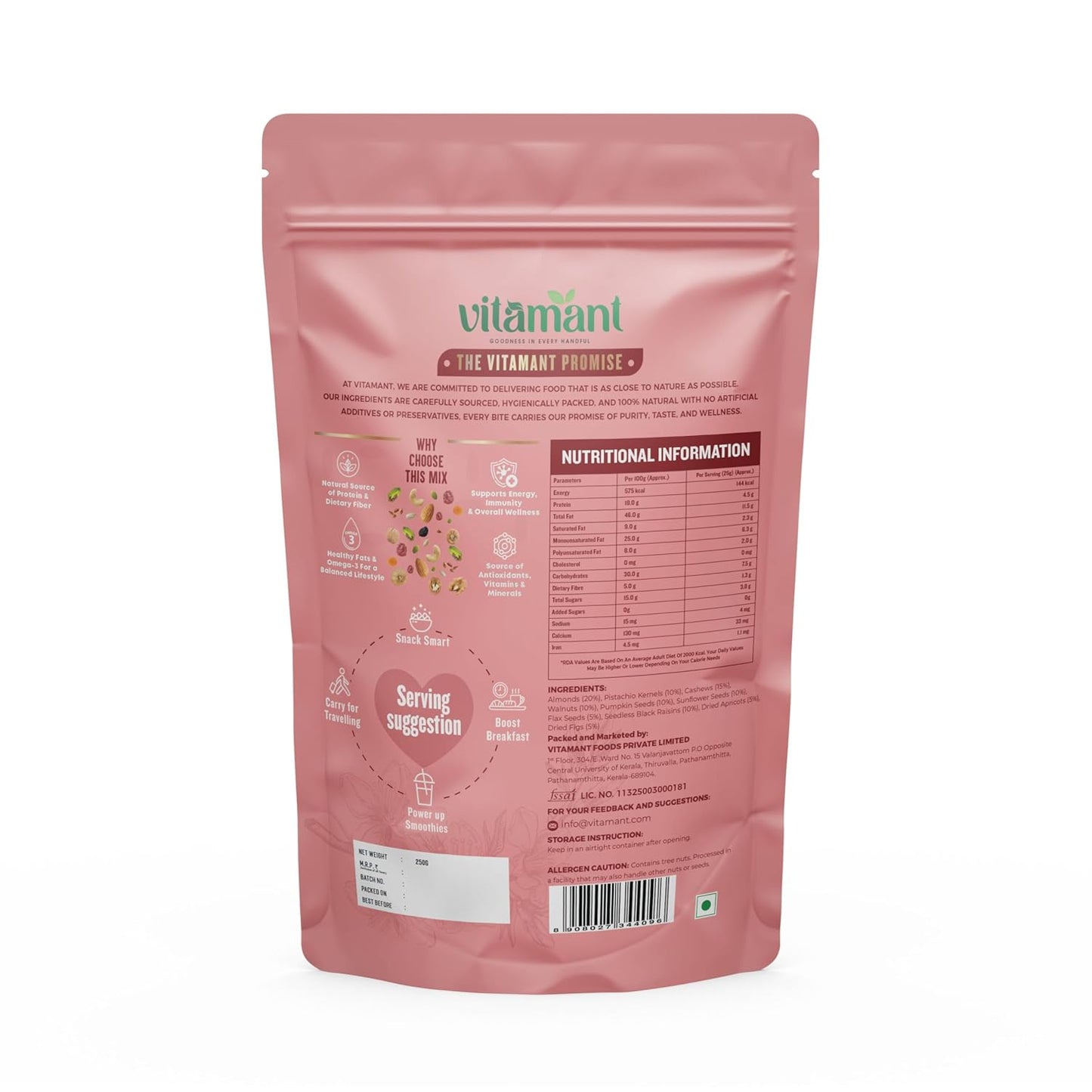 Vitamant 10-in-1 Trail Mix | Premium Mixed Dry Fruits, Nuts & Seeds | Healthy Snack | No Added Sugar | Natural Energy Booster | 250g