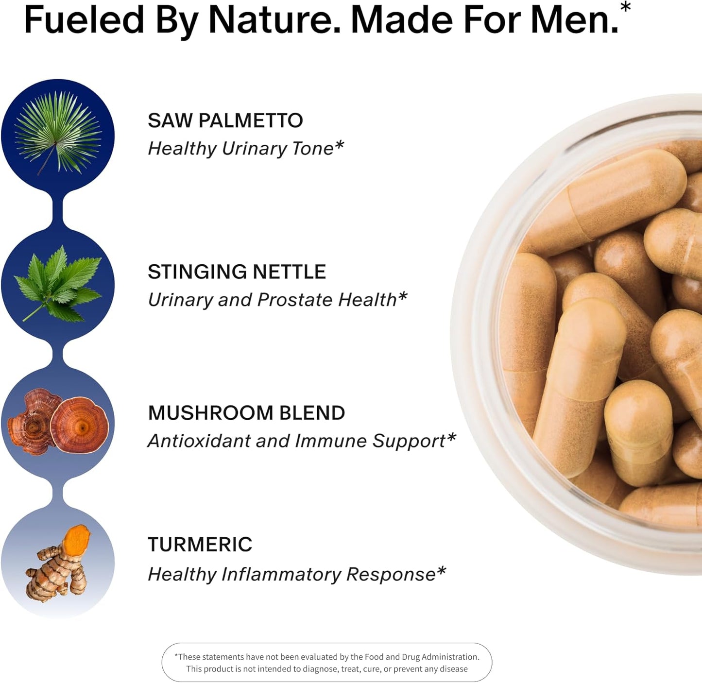 Vitamins with natural ingredients and health benefits listed on a white background