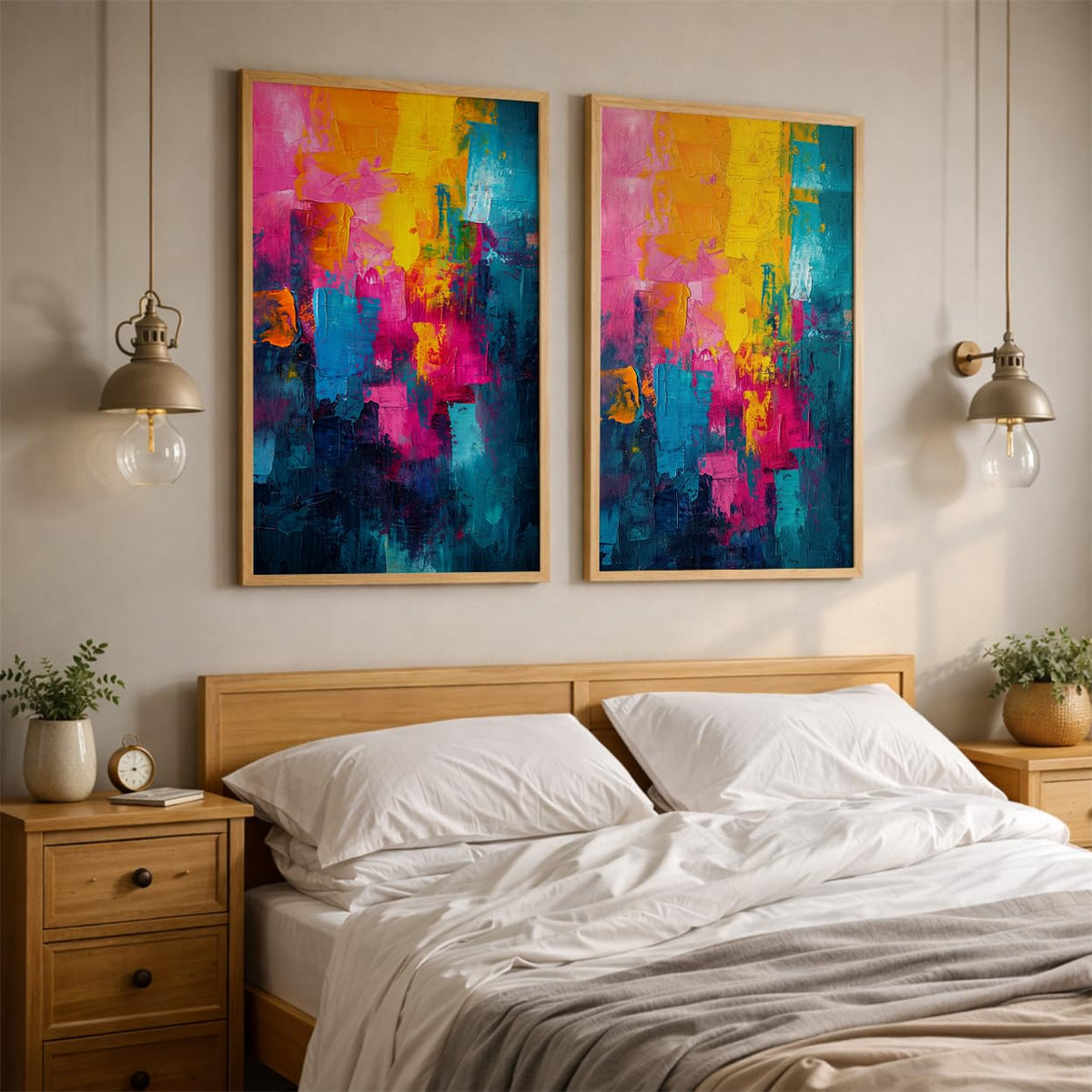 Modern Art Wall Painting Set of 2 for Living Room | Premium HD Printed Wall Frames for Bedroom, Office & Home Decor | Minimalist Contemporary Wall Art (Ready to Hang) (M.10, 13x19 inches)