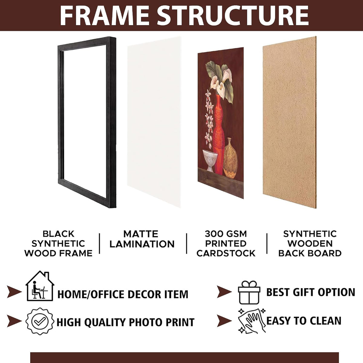 Wall Painting Frames For decor, Pictures Frame For Living Room, Home Decoration, Bedroom, Set of 3, 1pc- 23 x 30 cm, 2pc- 12.5 x 30 cm (Design 5)