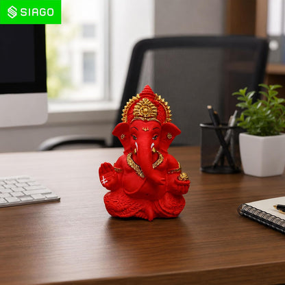 Premium Lord Ganesha Idol for Car Dashboard | 3.5 Inch Resin Ganpati Murti | Elegant Home & Office Decor Showpiece Red SIA486
