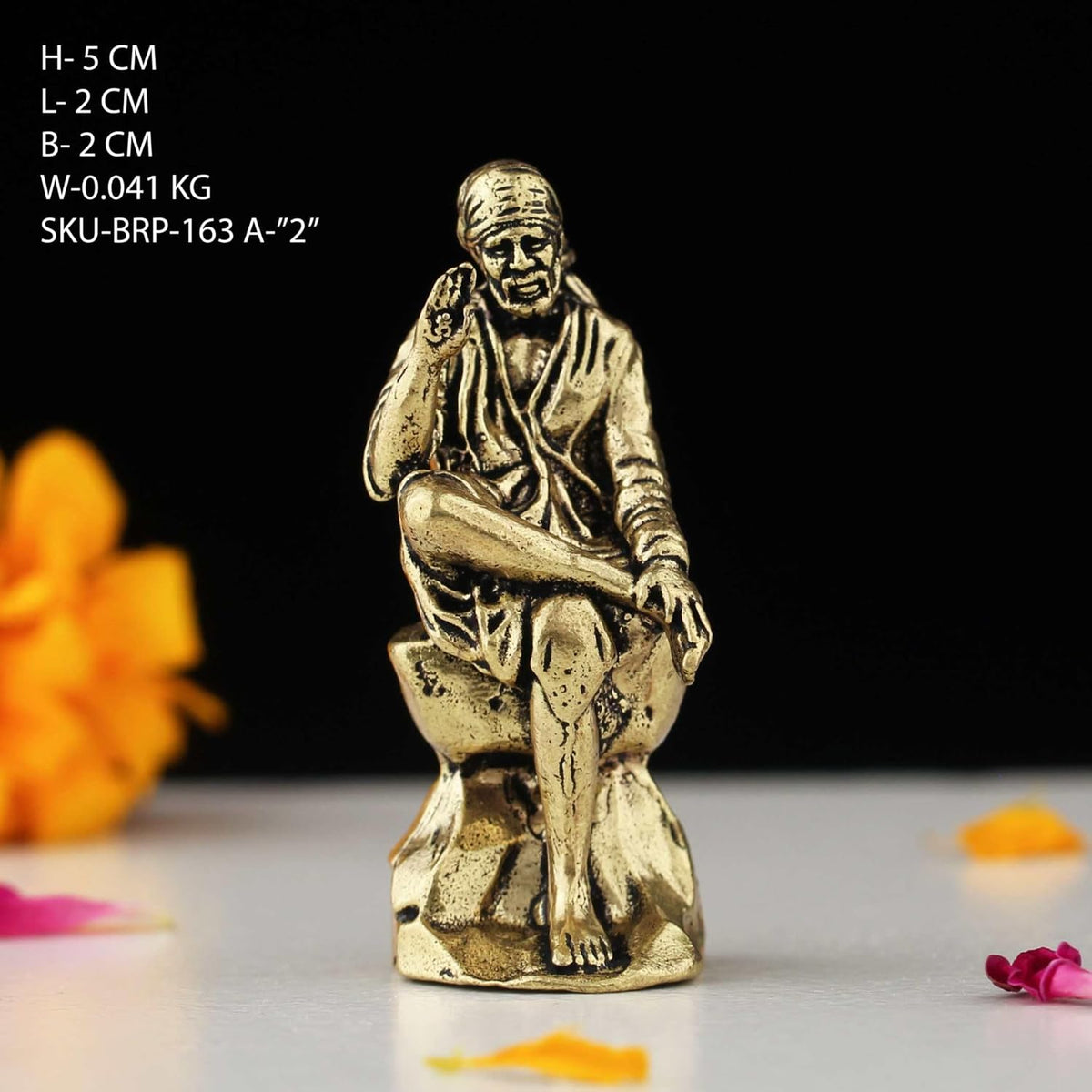 Brass 2" Sai Baba Statue | Symbol of Faith and Blessings | Sai Baba Murti Hindu God Idol Figurine Perfect for Decoration Puja & Gifting Purpose Sculpture (Weight- 40gm)