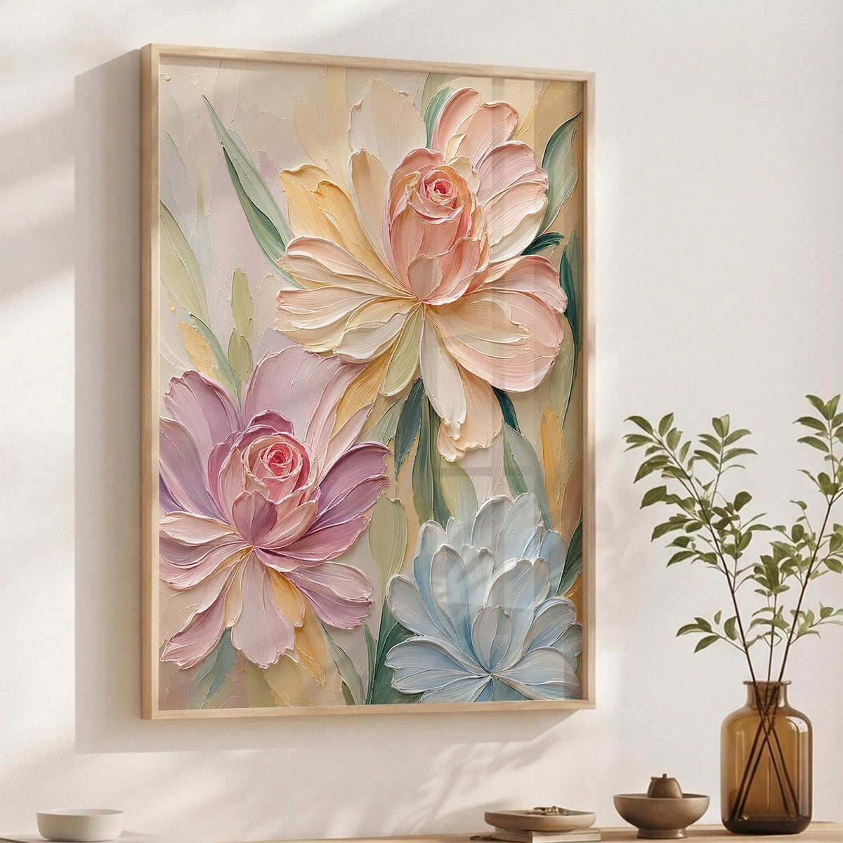 Floral Wall Art Home Decoration | Aesthetic Floral Paintings With Frame For Living Room Bed Room Hotel Wall Decor Digital Reprint Set of 1 (14X20)