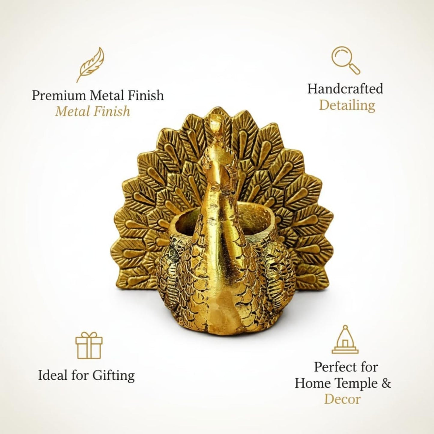 Kalakriti Aluminium Dancing Peacock Candle Holder for Good Luck | Tabletop Vastu Figurine Showpiece for Living Room Home Decor| Valentine Gift for Couples Anniversary Wedding (Candle not Included)