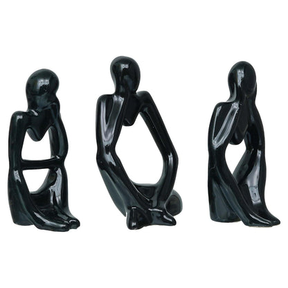 eCraftIndia Resin Decorative Thinking Human Figurines Statues Showpieces (Set of 3, Black)| Home Decor Items for Living Room Bedroom Hall Office Desk Bookshelf Table| Home Decor Gifts for Birthday