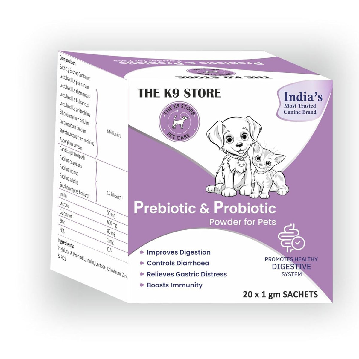 The K9 Store Prebiotics & Probiotics for Dogs & Cats | Gut Health Supplement Powder for Digestive Support | Supports Healthy Digestion, Balanced Gut Flora & Immunity | Dog & Cat Supplement